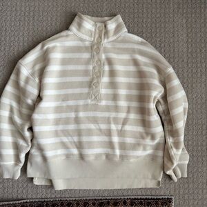American Eagle Outfitters Cream and White Striped Funnel Neck Sweater